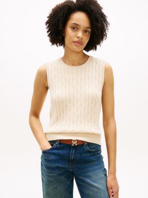 Cable Knit Sweater Vest, Beige Heather