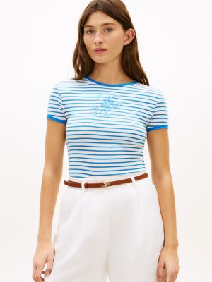 Script Monogram Striped Ringer T-Shirt, Rich Cream / Blue Stripe