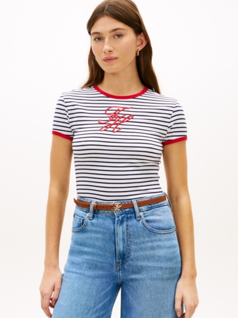 Женские футболки Tommy Hilfiger Script Monogram Striped Ringer T-Shirt