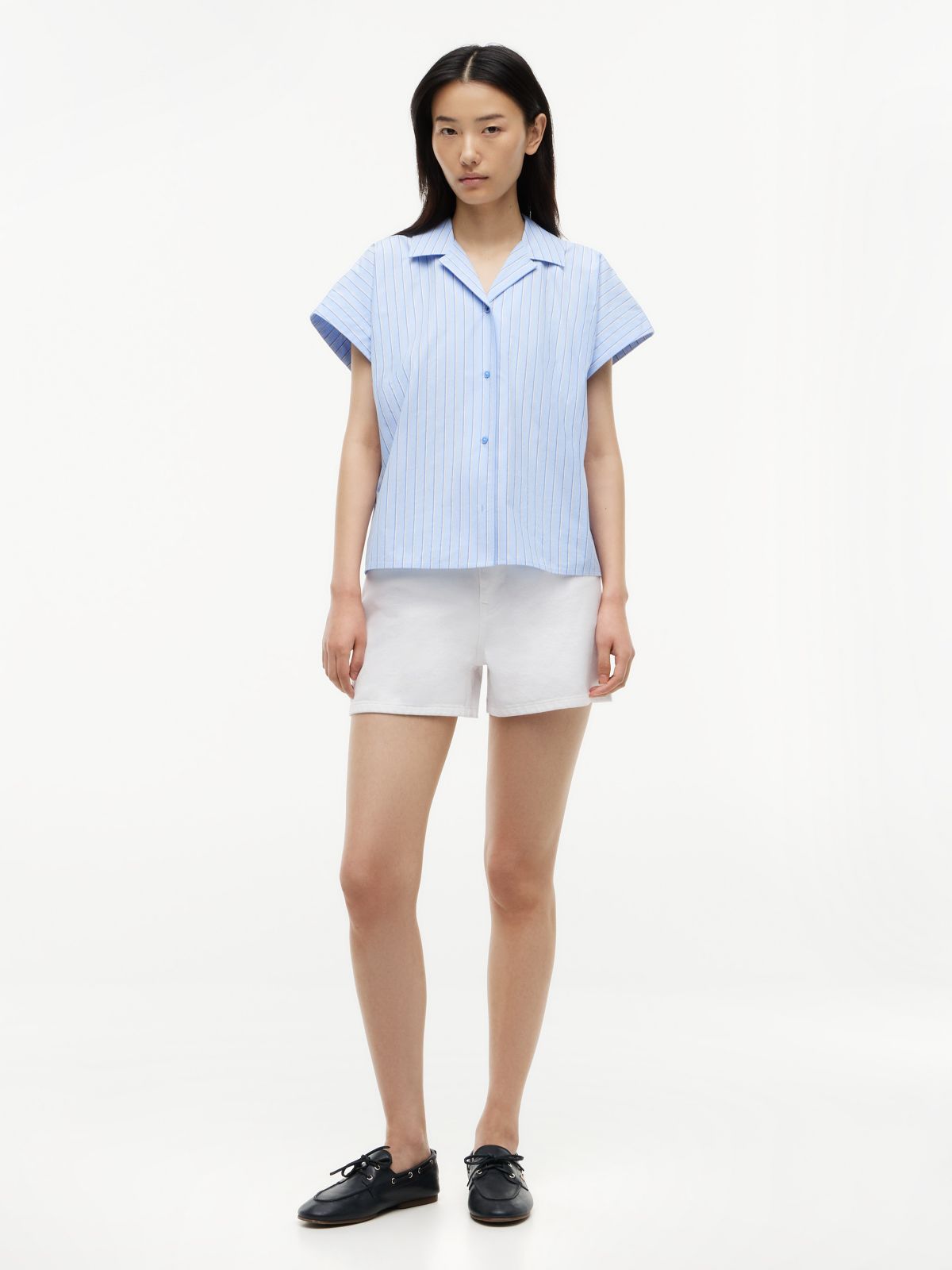 Striped Poplin Camp Shirt — Vessel Blue