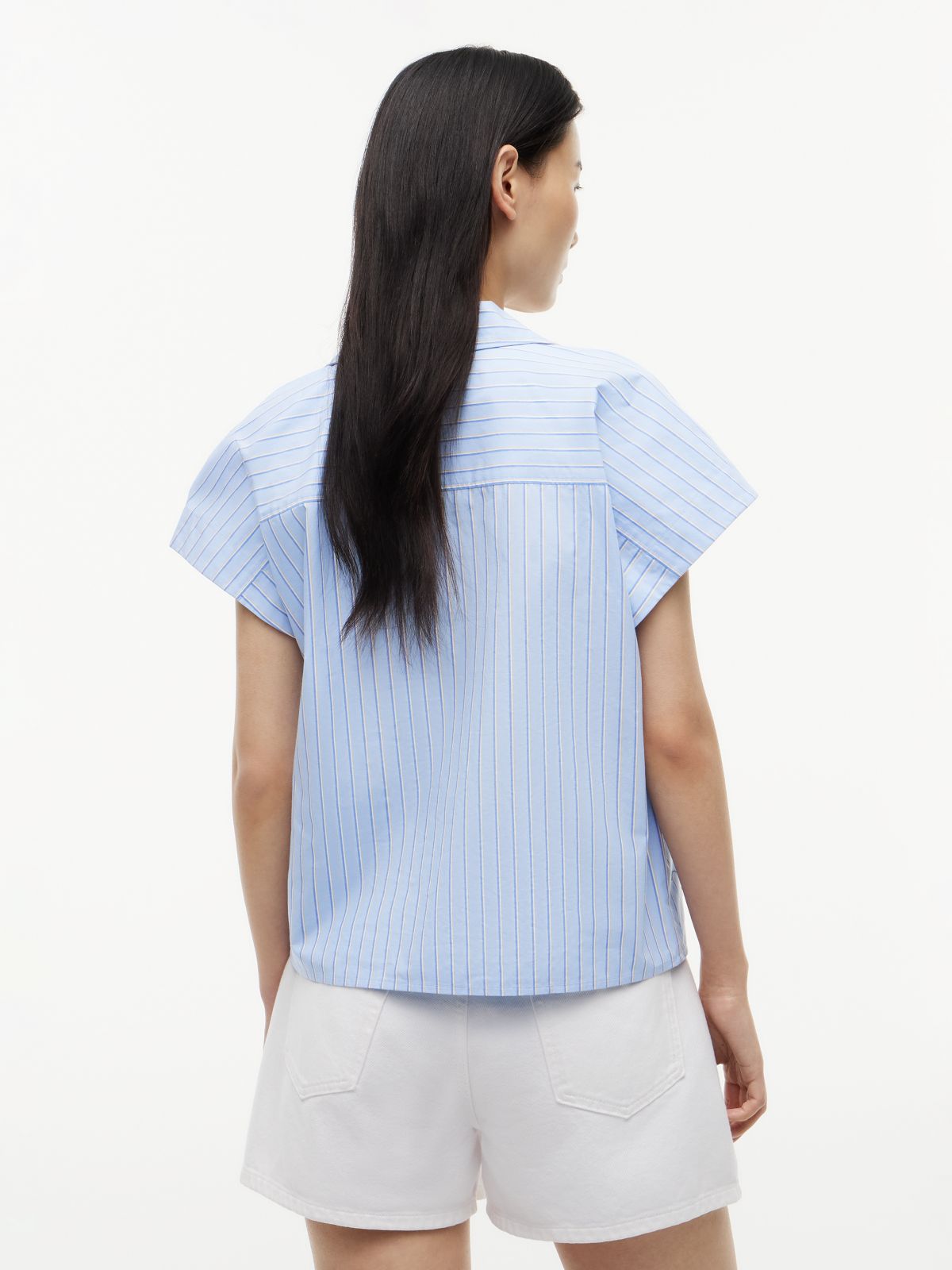 Striped Poplin Camp Shirt — Vessel Blue