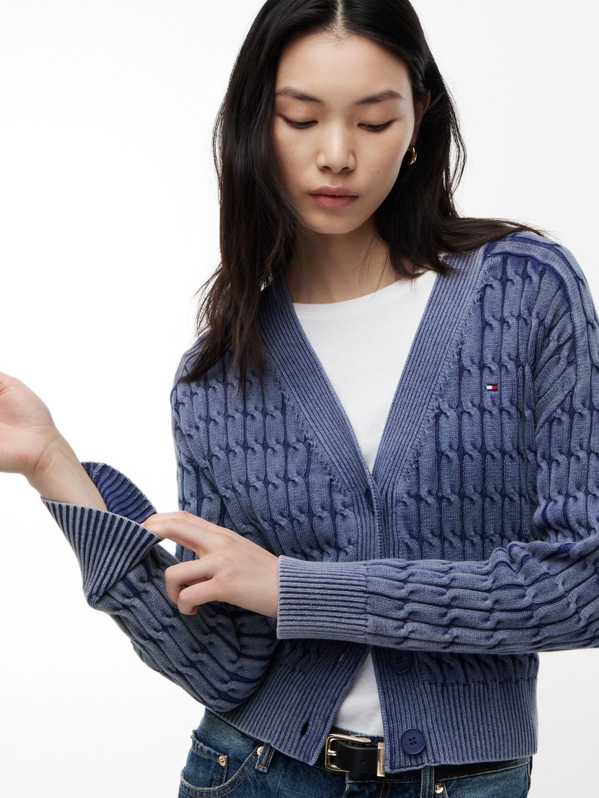 Garment-Dyed Cable Knit Cardigan — Preppy Navy