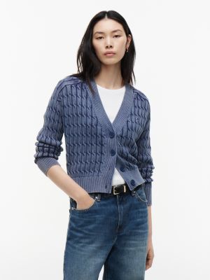 Garment-Dyed Cable Knit Cardigan, Preppy Navy