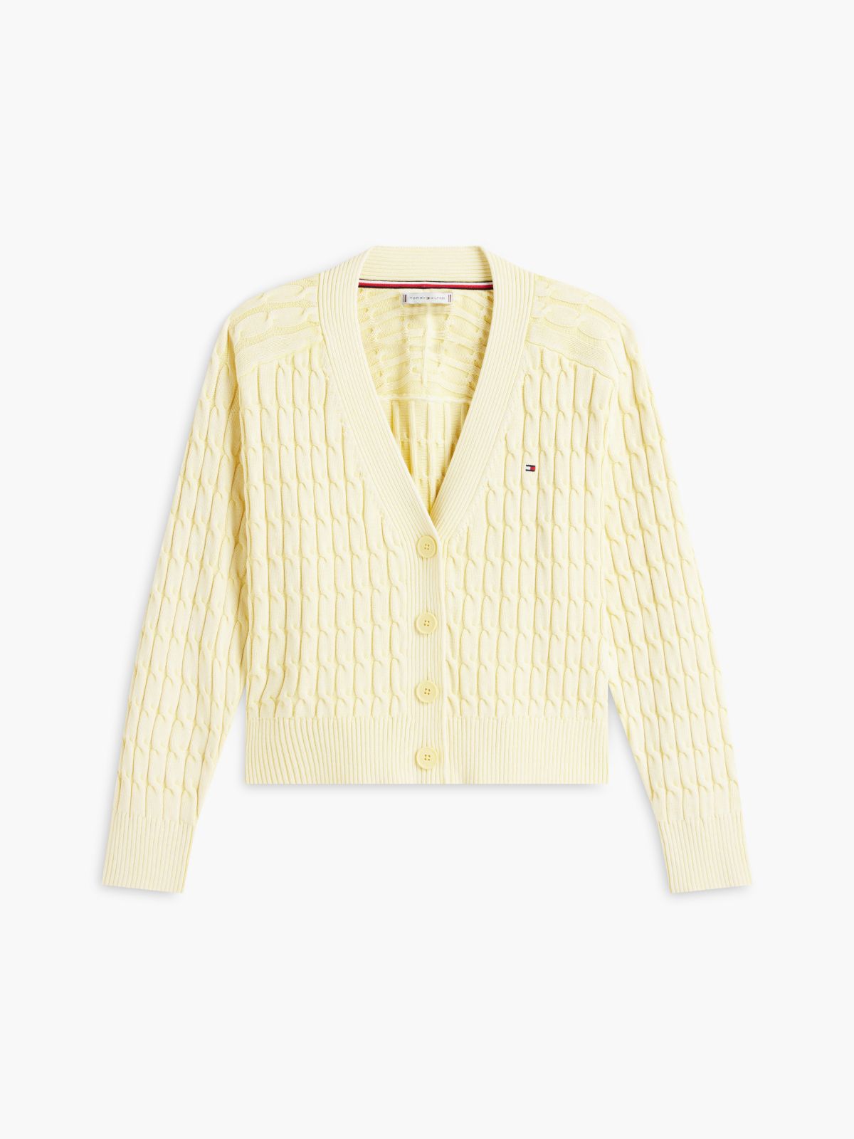 Garment-Dyed Cable Knit Cardigan — Citronella
