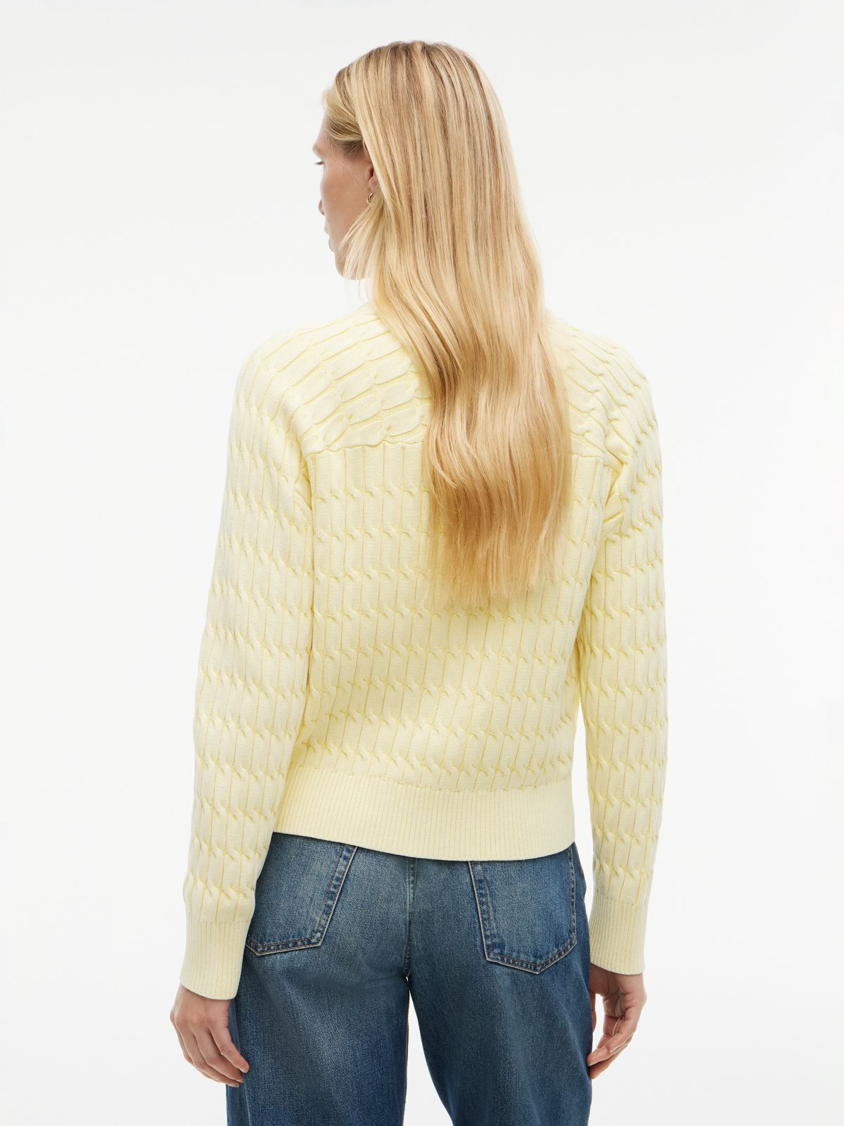 Garment-Dyed Cable Knit Cardigan — Citronella