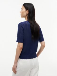 Short-Sleeve Mixed-Knit Cardigan — Preppy Navy 4