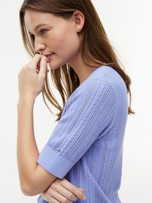 Short-Sleeve Mixed-Knit Cardigan | Tommy Hilfiger