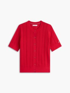 Short-Sleeve Mixed-Knit Cardigan — Primary Red 5