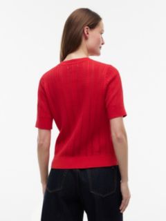 Short-Sleeve Mixed-Knit Cardigan — Primary Red 4