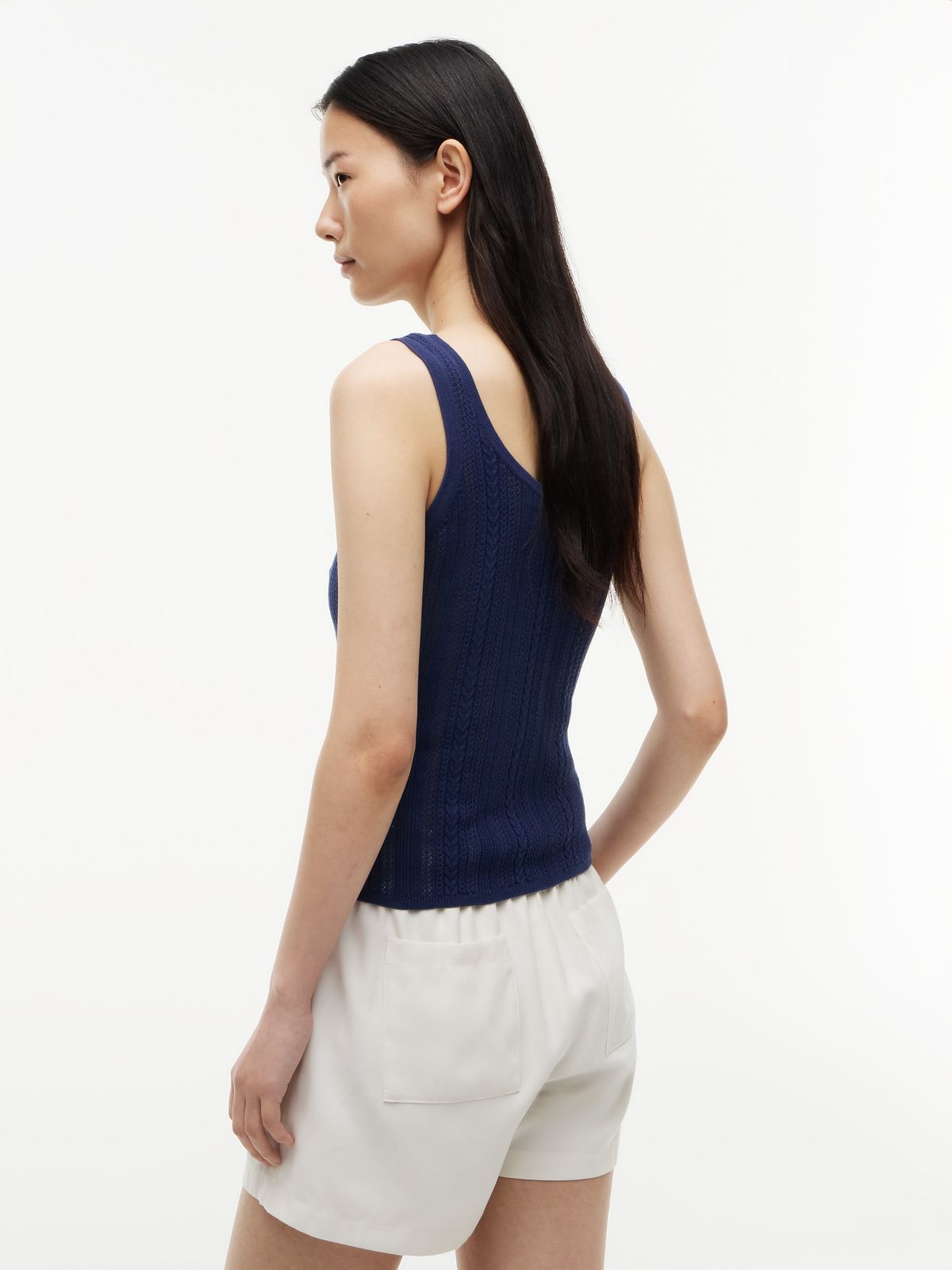 Mixed-Knit Tank Top — Preppy Navy