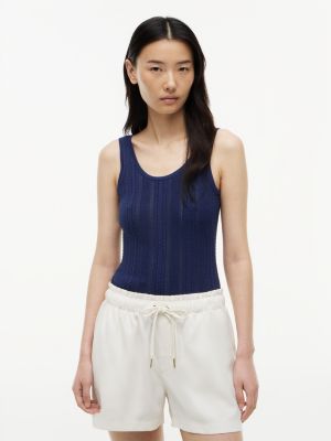Mixed-Knit Tank Top, Preppy Navy