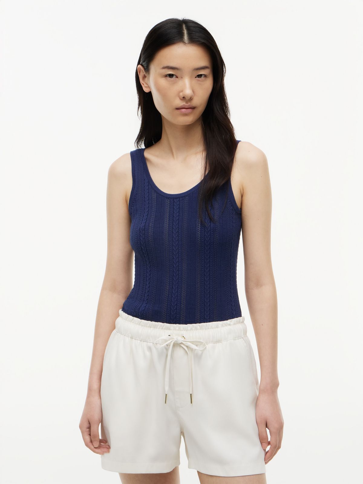 Mixed-Knit Tank Top — Preppy Navy