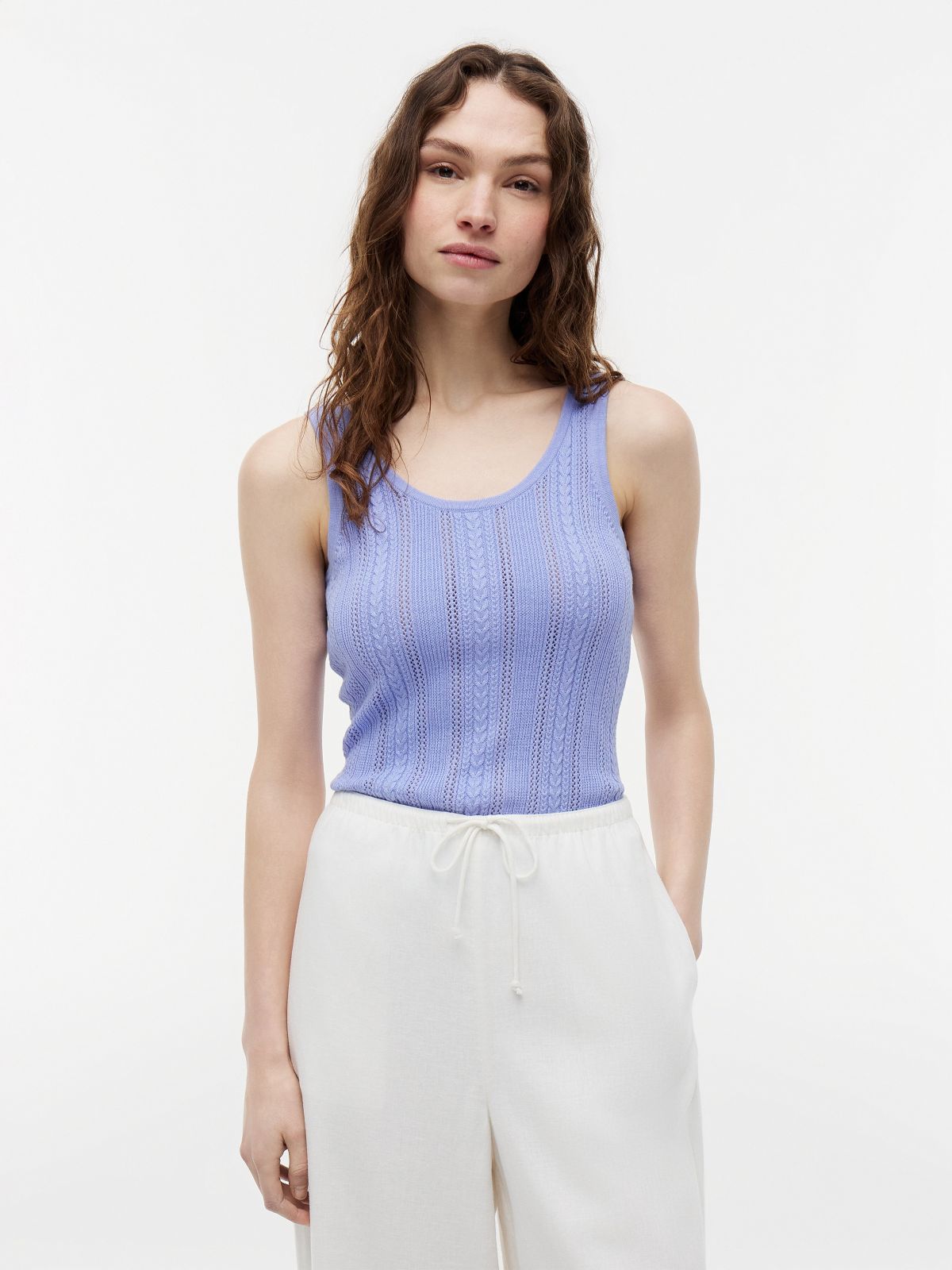 Mixed-Knit Tank Top — Thunder Lilac