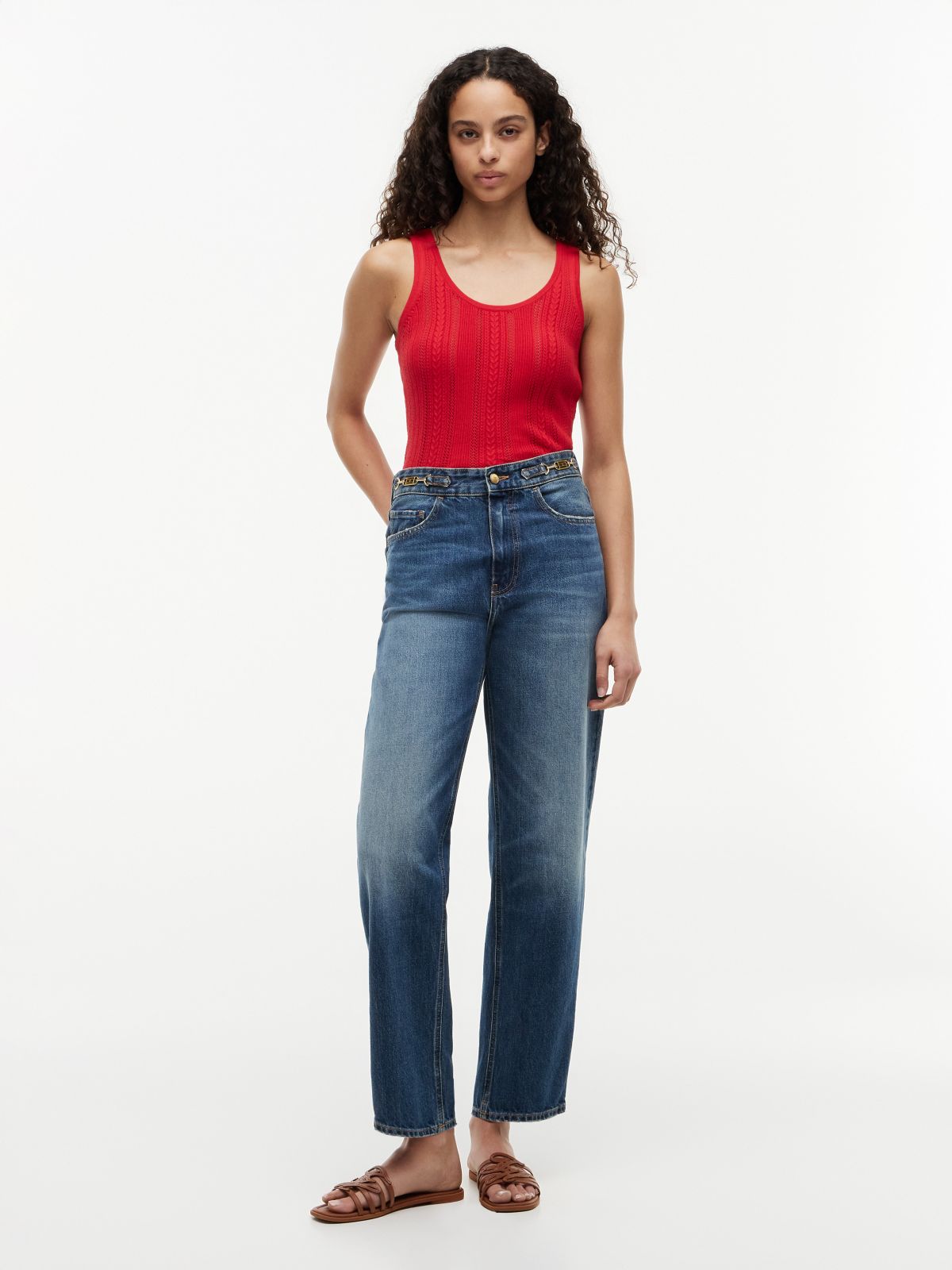 Mixed-Knit Tank Top — Primary Red