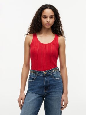 Mixed-Knit Tank Top, Primary Red