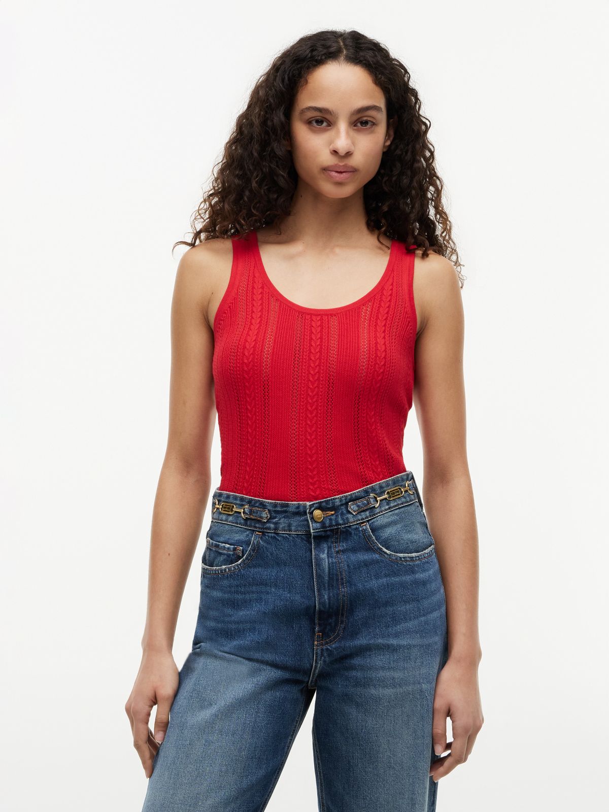 Mixed-Knit Tank Top — Primary Red