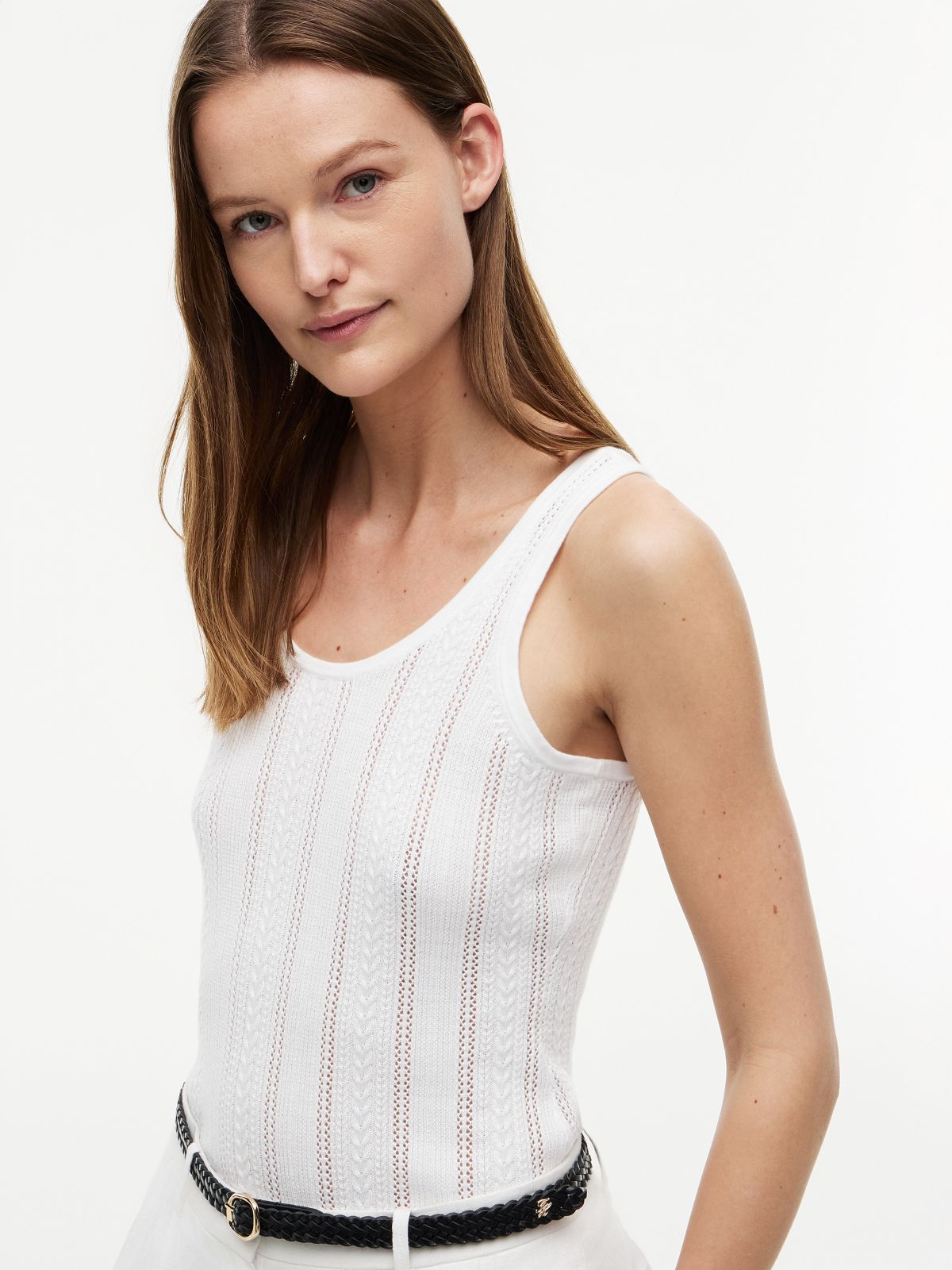 Mixed-Knit Tank Top — Optic White