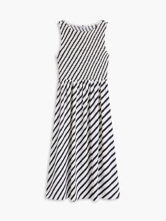 Striped Shirred Crepe Midi Dress — Navy Blue 5