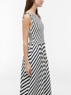 Striped Shirred Crepe Midi Dress — Navy Blue 3
