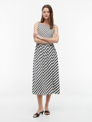 Striped Shirred Crepe Maxi Dress, Navy Blue