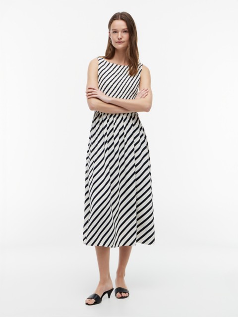 Tommy Hilfiger Striped Shirred Crepe Midi Dress