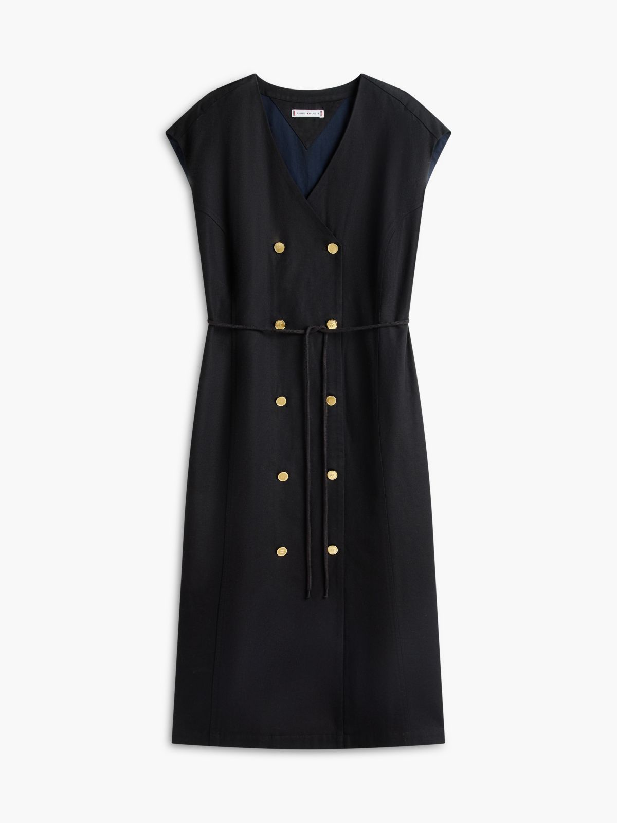 Nautical Cotton-Linen Blend Midi Dress — Black