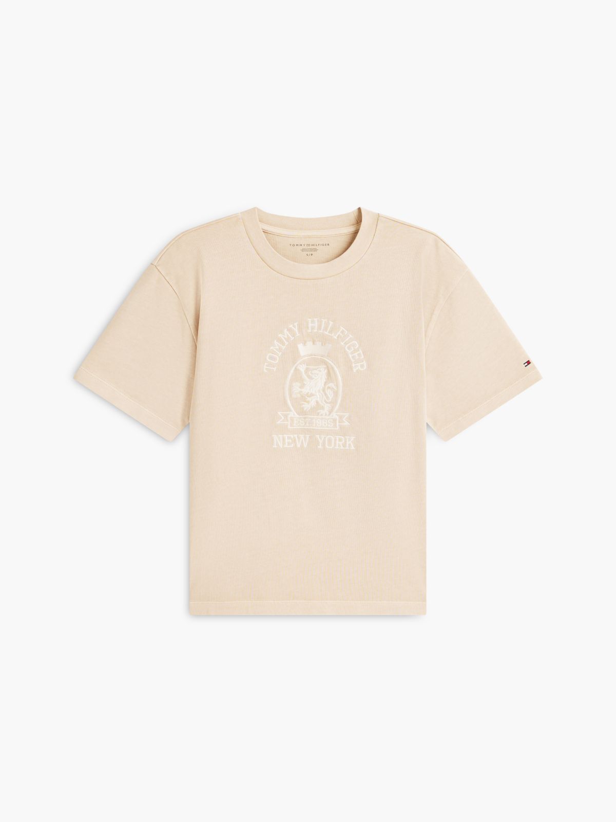 Crest Logo Garment-Dyed Boxy T-Shirt — Clayed Pebble