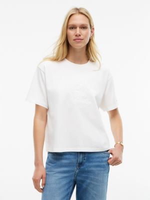 Crest Logo Garment-Dyed Boxy T-Shirt, Ecru