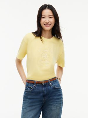 Crest Logo Garment-Dyed Boxy T-Shirt, Citronella