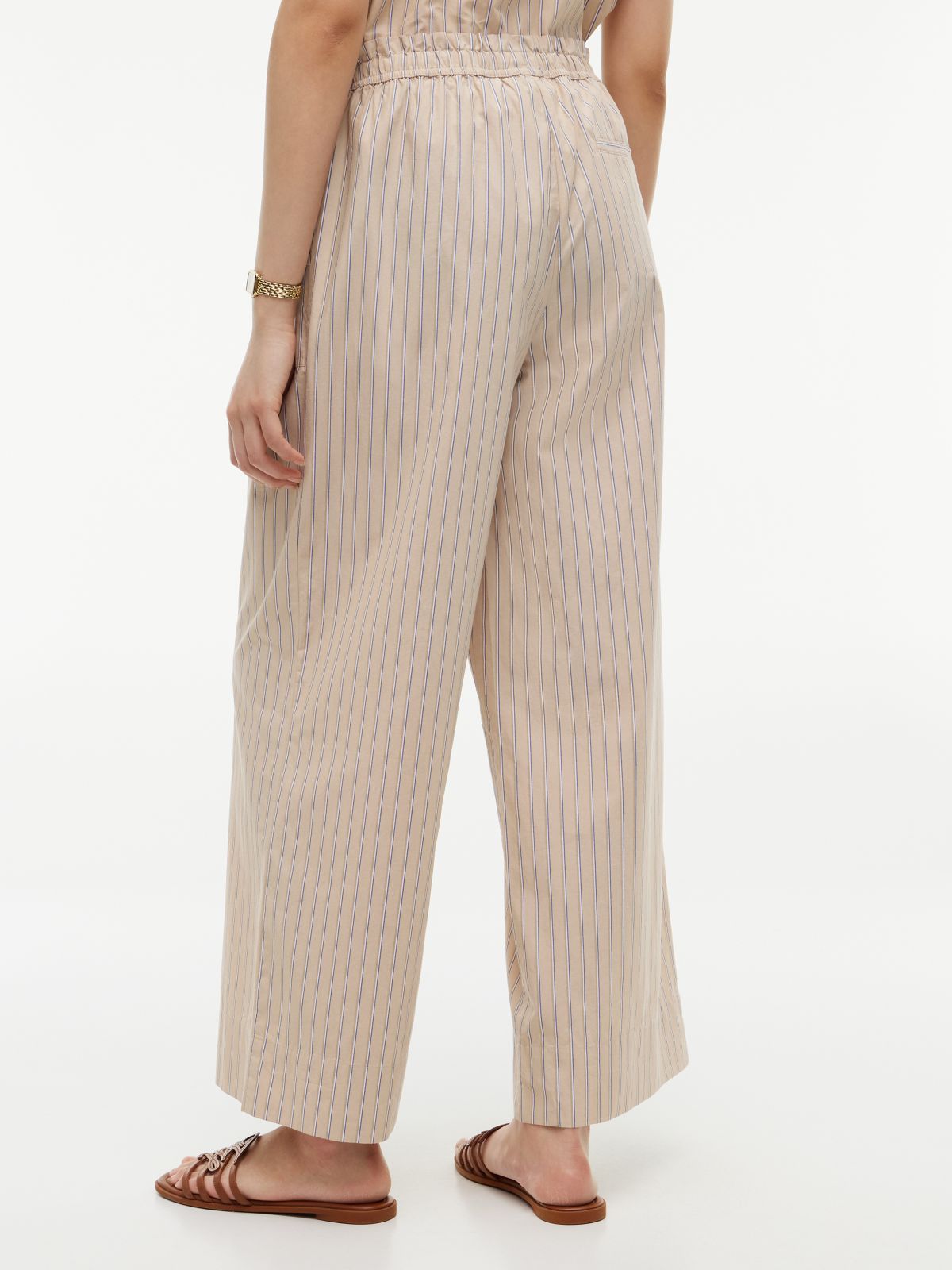 Striped Poplin Pull-On Pant — Clayed Pebble