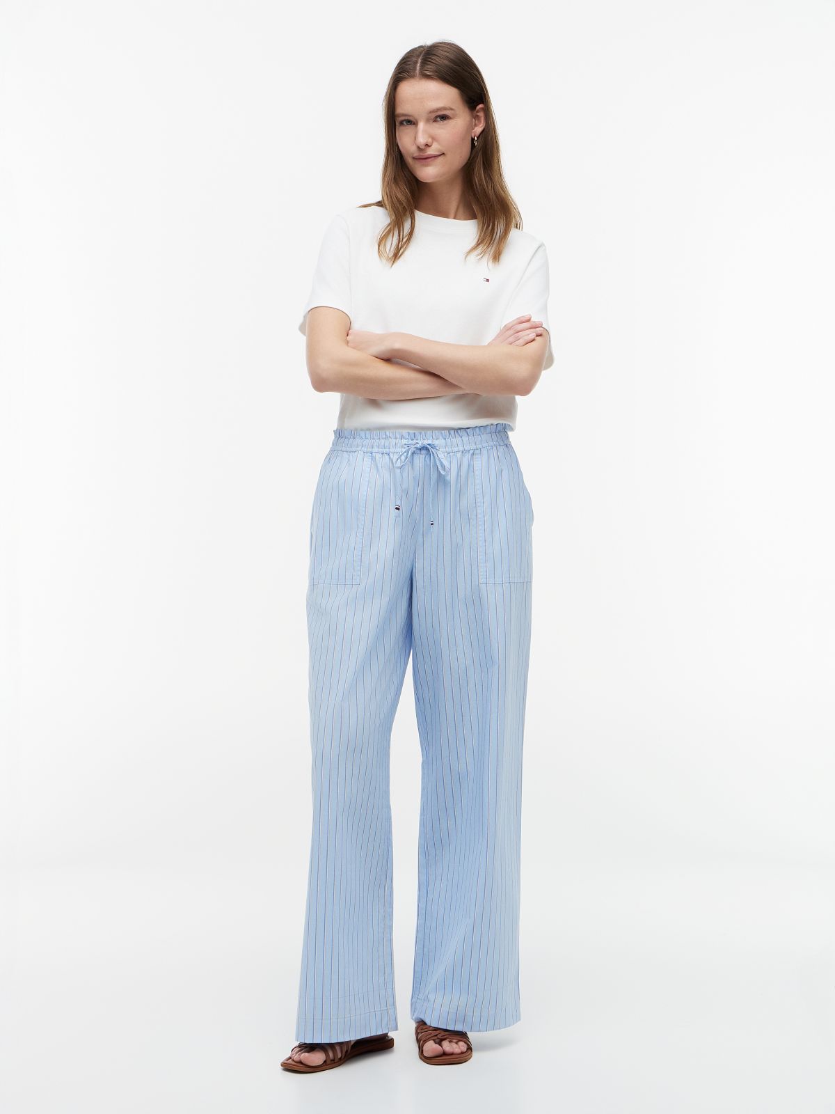 Striped Poplin Pull-On Pant — Vessel Blue