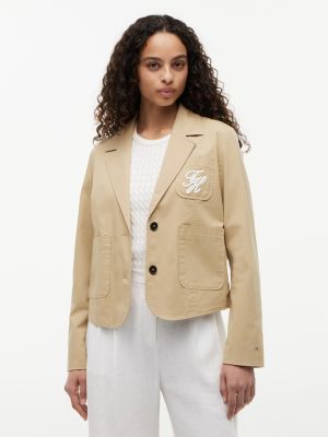 Script Monogram Stretch Twill Blazer, Travertine