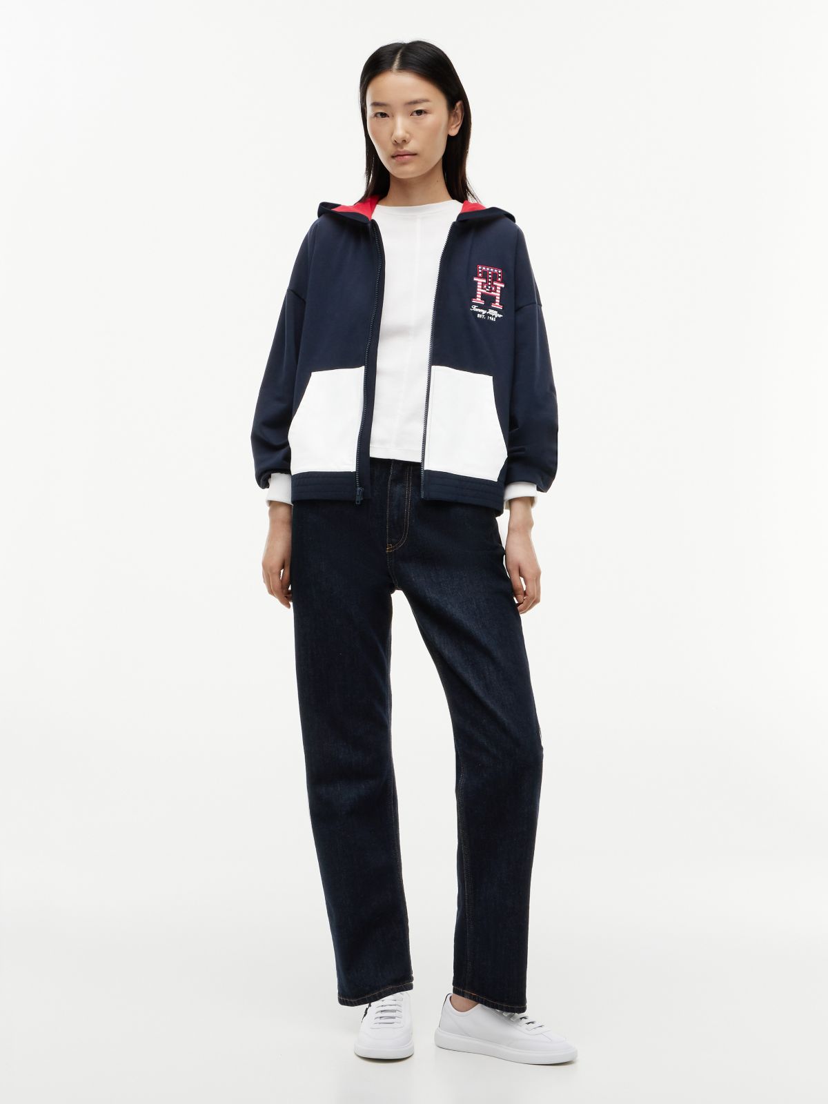 Stars & Stripes Colorblock Zip Hoodie — Navy Blue
