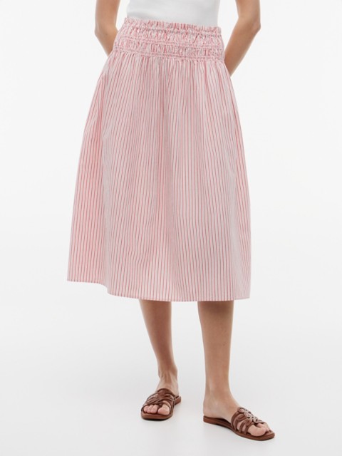 Tommy Hilfiger Striped Shirred Poplin Midi Skirt
