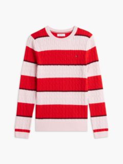 Rugby Stripe Cable Knit Sweater — Pink/Red Stripe 5