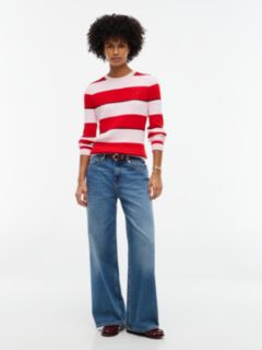 Rugby Stripe Cable Knit Sweater — Pink/Red Stripe 2