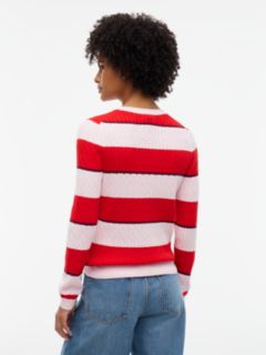 Rugby Stripe Cable Knit Sweater — Pink/Red Stripe 4