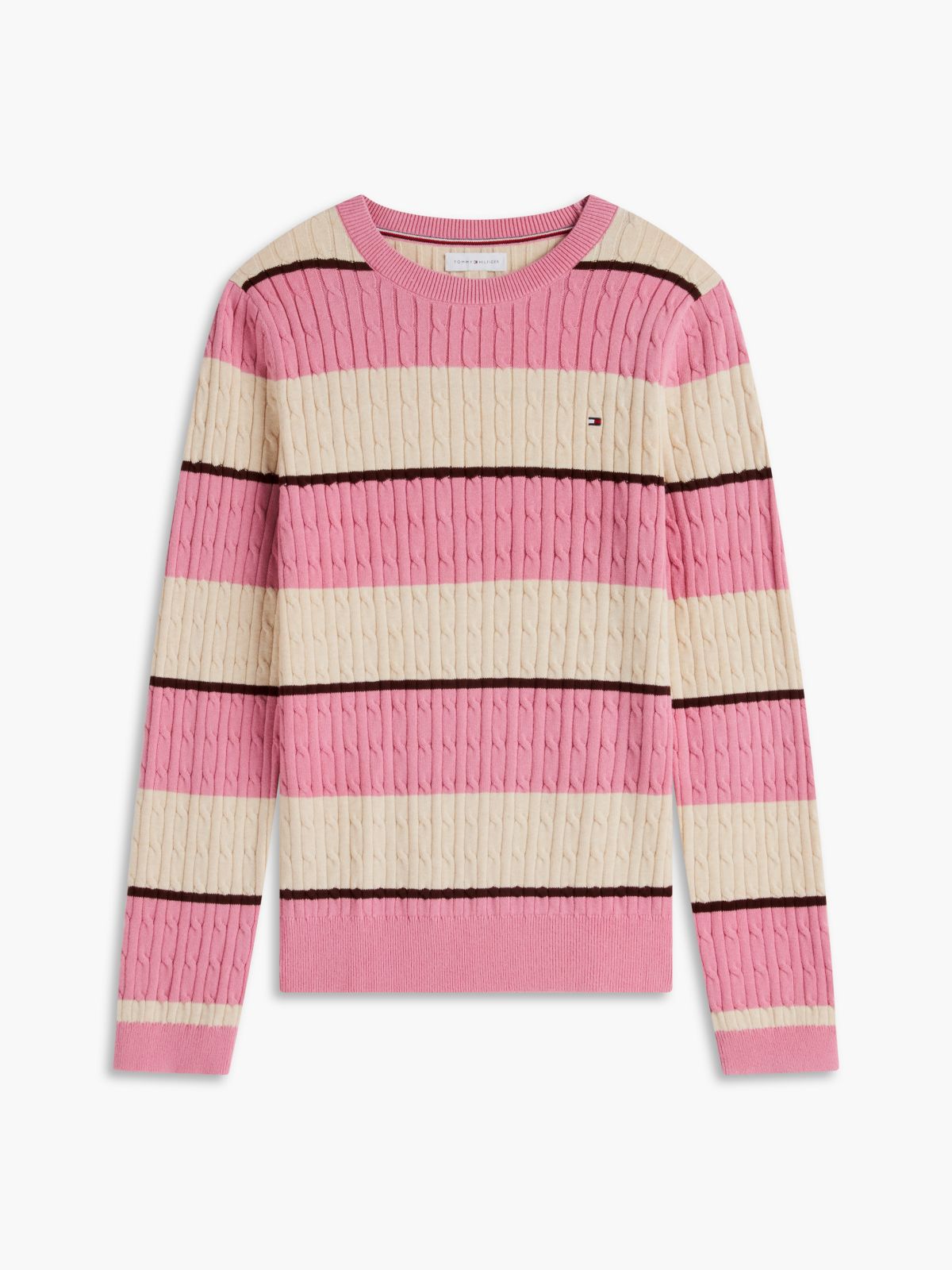 Rugby Stripe Cable Knit Sweater — Mystic Pink