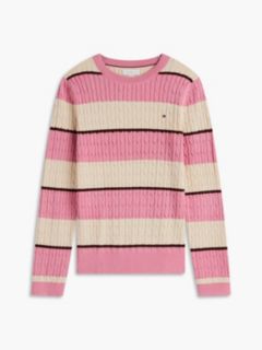 Rugby Stripe Cable Knit Sweater — Mystic Pink 5