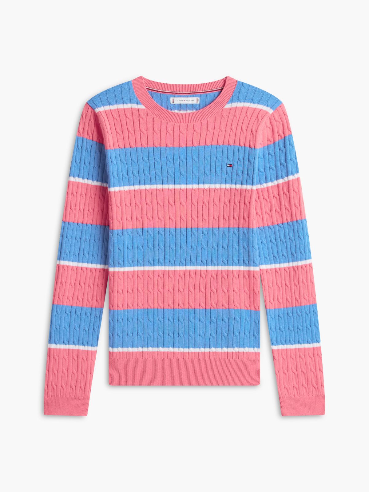 Rugby Stripe Cable Knit Sweater — Garden Rose