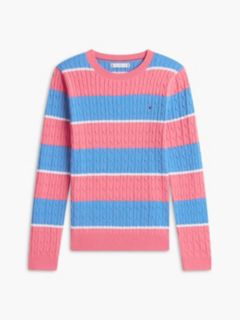 Rugby Stripe Cable Knit Sweater — Garden Rose 5