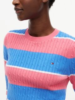 Rugby Stripe Cable Knit Sweater — Garden Rose 3