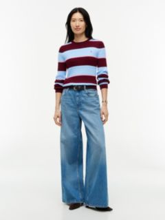 Rugby Stripe Cable Knit Sweater — Burgundy 2