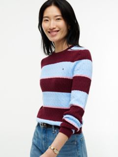 Rugby Stripe Cable Knit Sweater — Burgundy 3