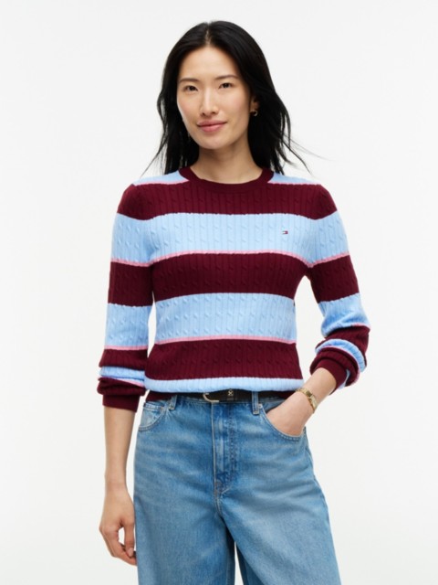 Женские свитеры Tommy Hilfiger Rugby Stripe Cable Knit Sweater