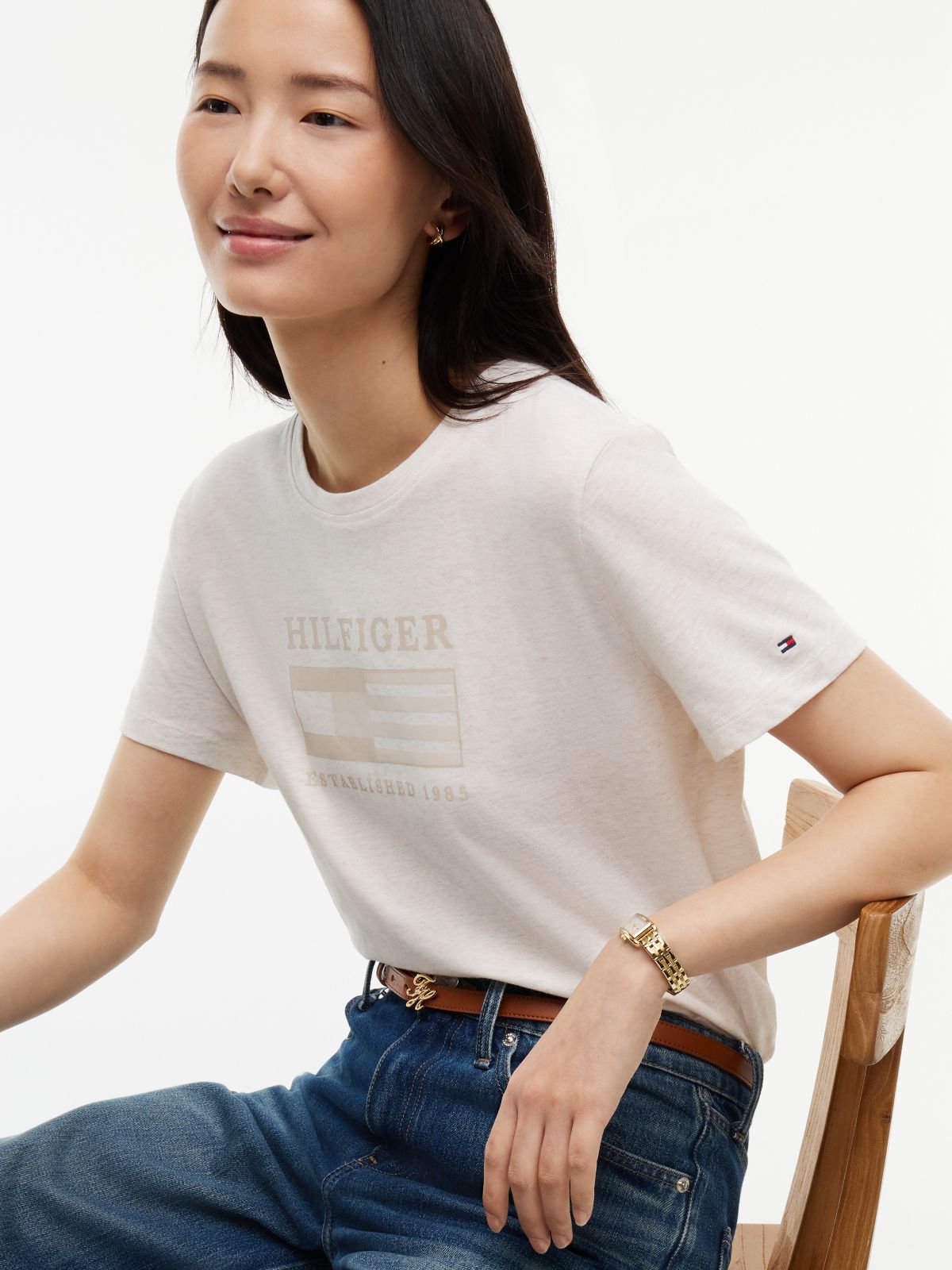Tonal Flag Logo T-Shirt — Beige Heather