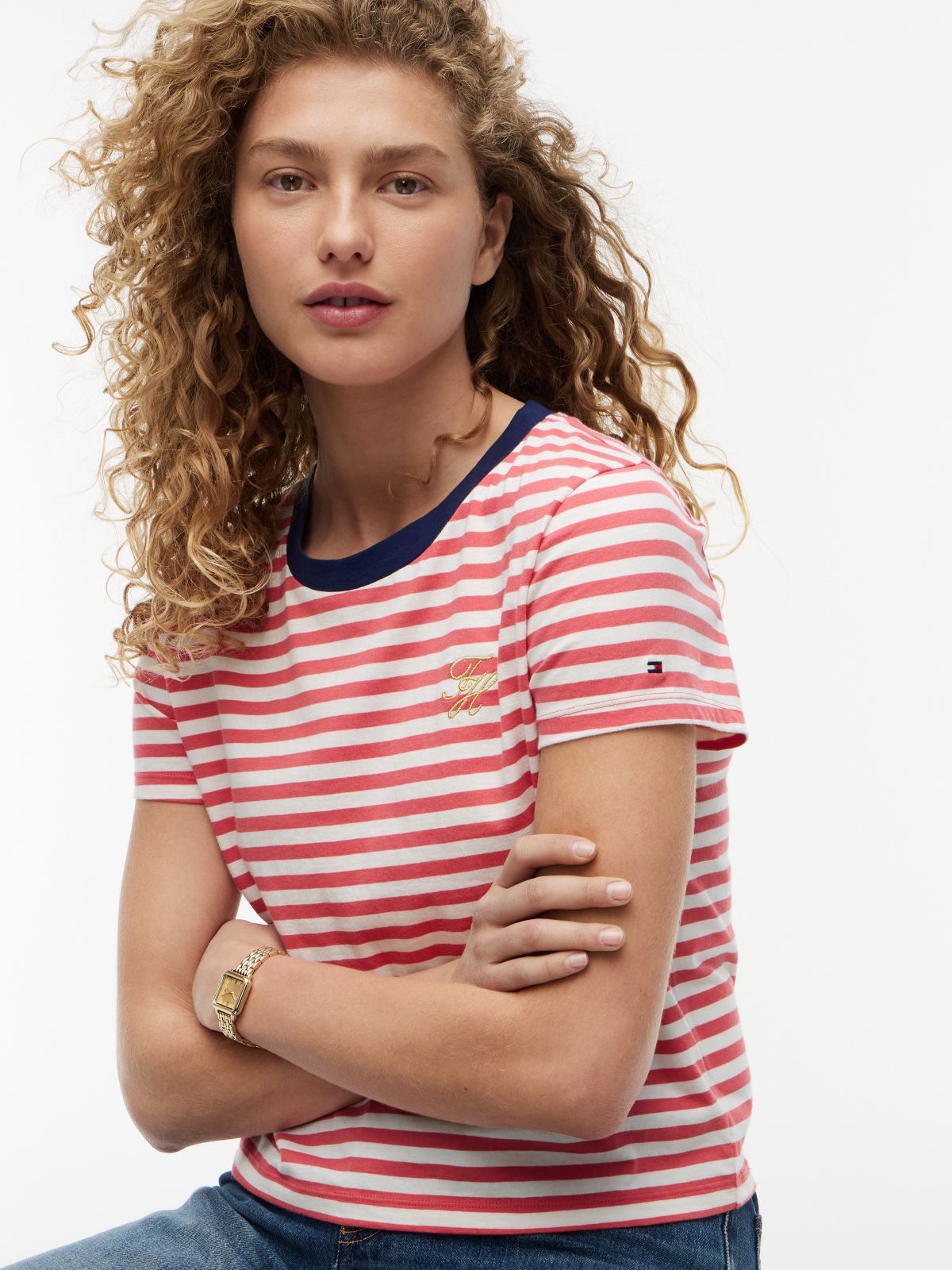 Script Monogram Striped T-Shirt — Rich Cream