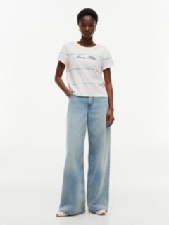 Embroidered Script Logo Striped T-Shirt — Pink Lily 2