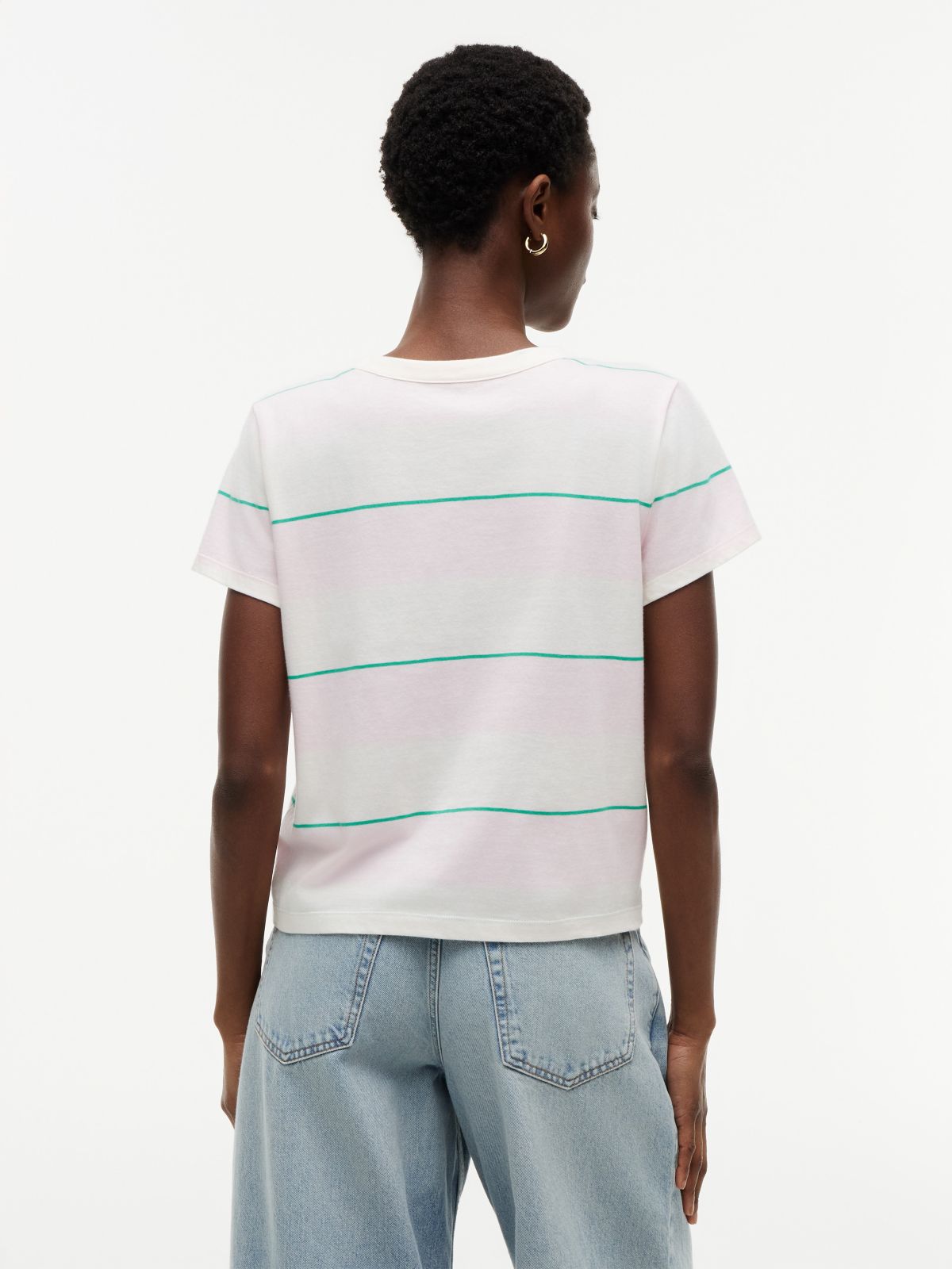 Embroidered Script Logo Striped T-Shirt — Pink Lily
