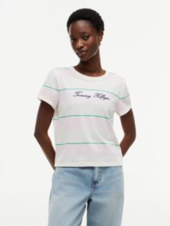 Embroidered Script Logo Striped T-Shirt — Pink Lily 1